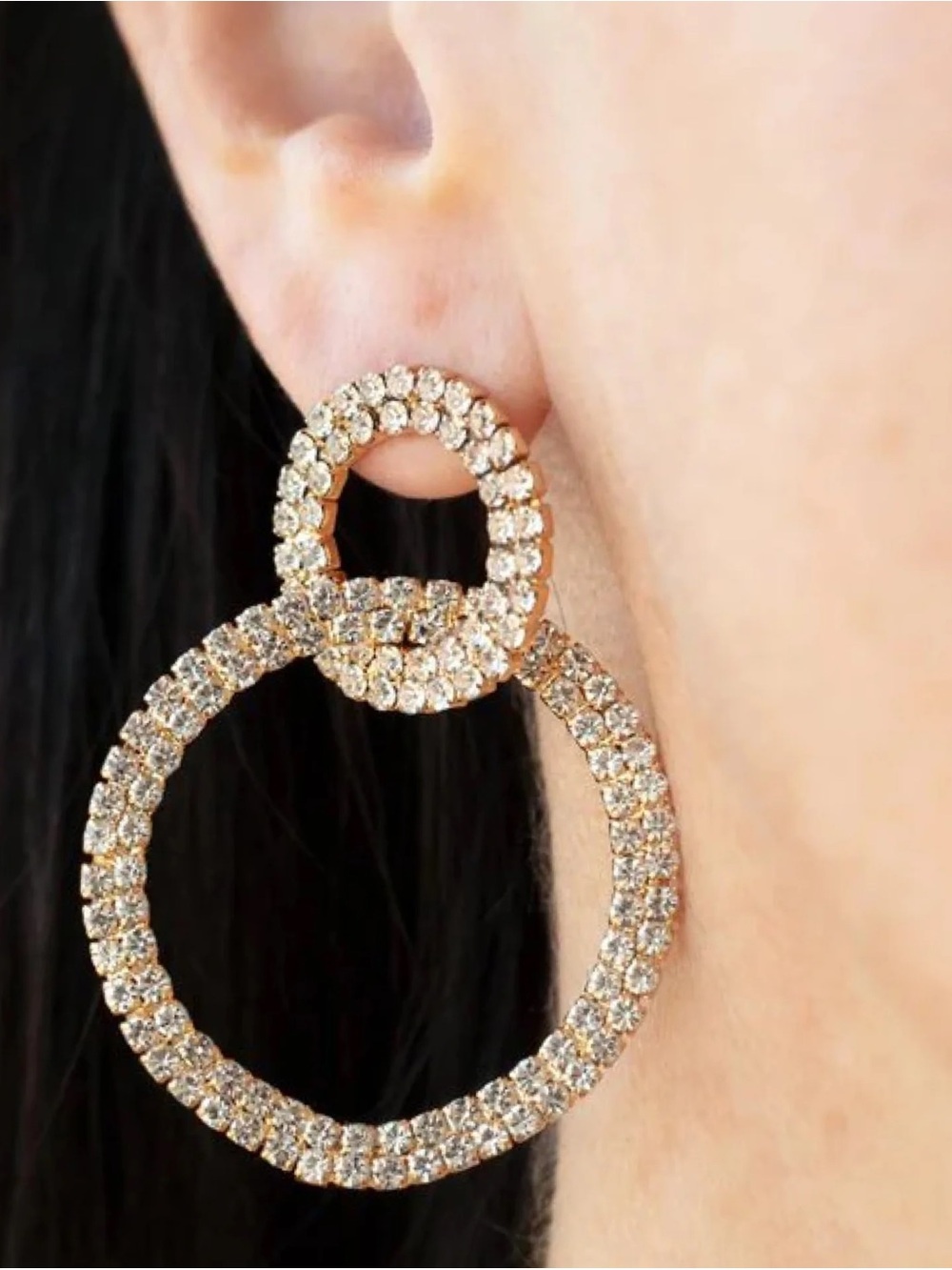 Gold Crystal Double Hoop Drop Earrings